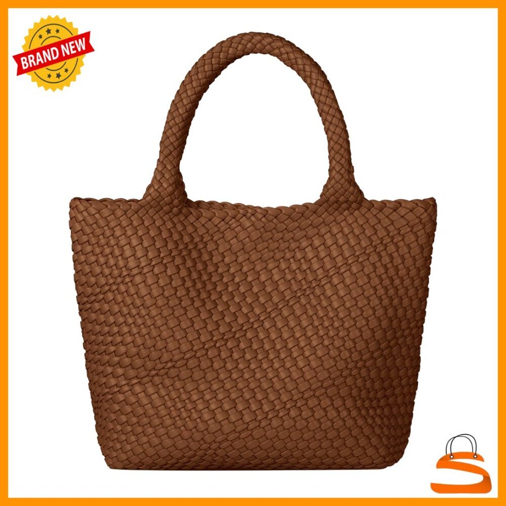 Large Woven Vegan Leather Laptop Tote Bag Lightweight Work Purse Satchel